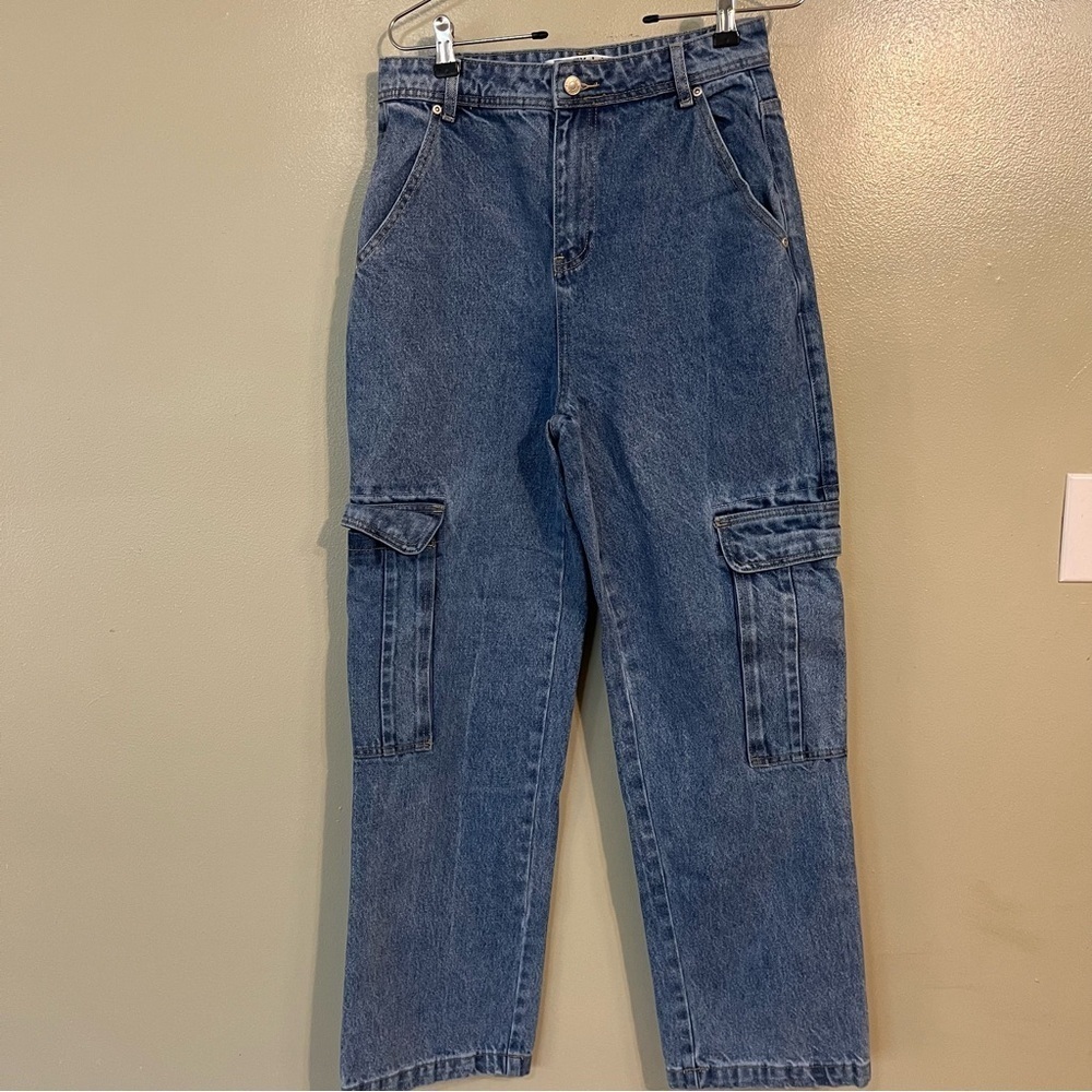 Grey Lab Womens High Rise Baggy 100% Cotton Cargo Jeans Size 28